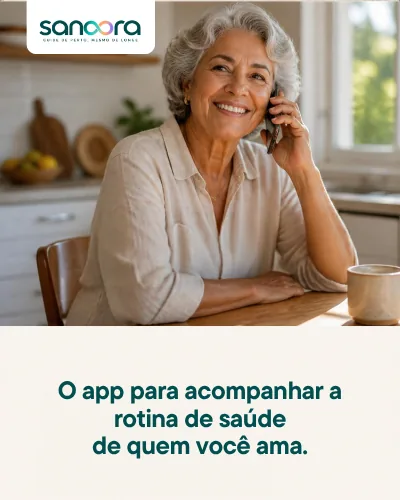 Mulher sorrindo durante uma conversa ao telefone, imagem da campanha Sanoora.